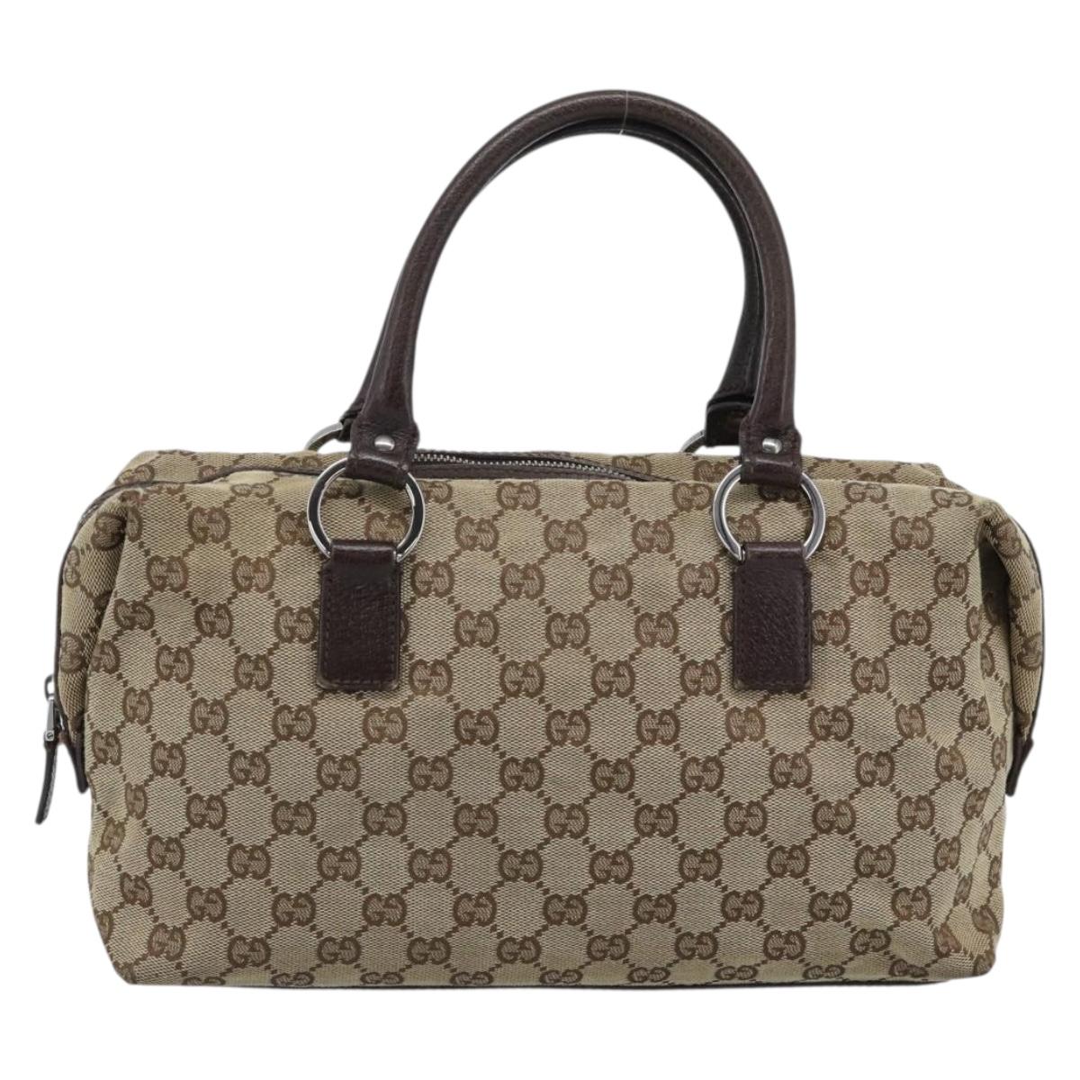 GUCCI GG Canvas Hand Bag Beige Silver 113009 Auth BA13906