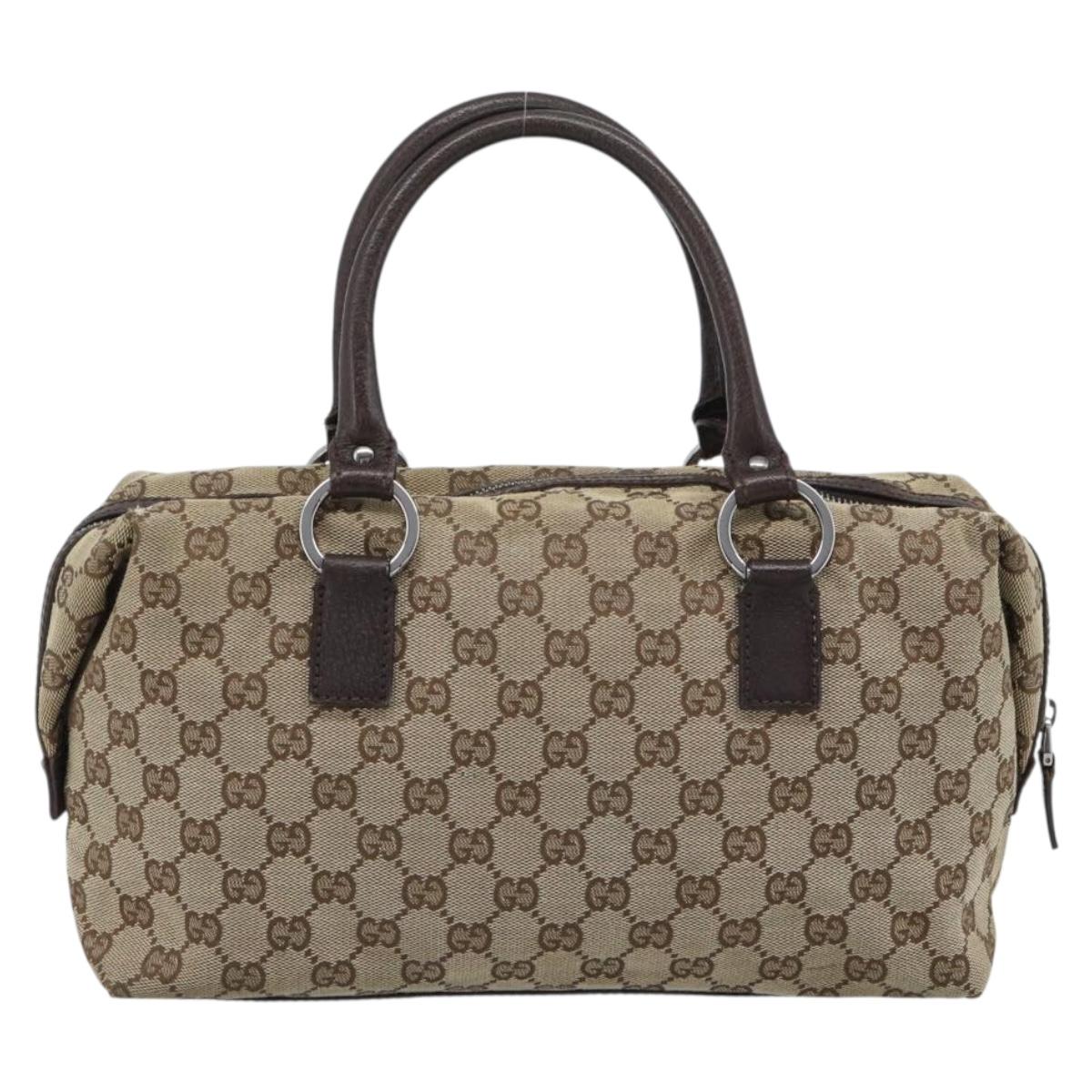 GUCCI GG Canvas Hand Bag Beige Silver 113009 Auth BA13906