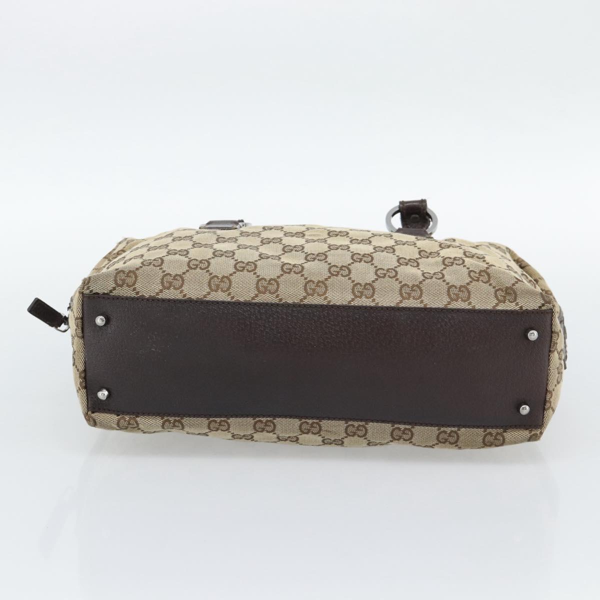 GUCCI GG Canvas Hand Bag Beige Silver 113009 Auth BA13906