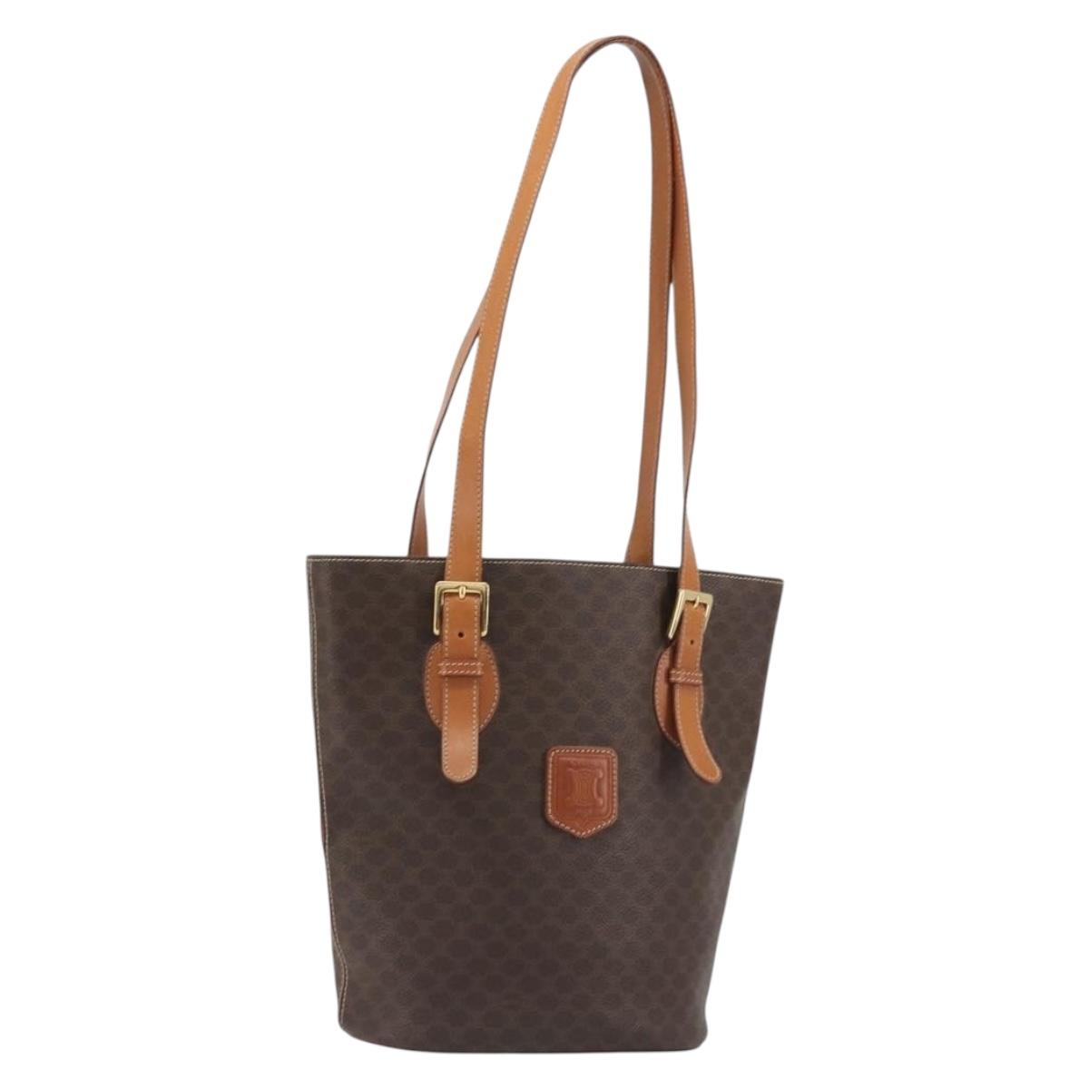 CELINE Macadam Tote Bag PVC Leather Brown Gold Auth BA13920