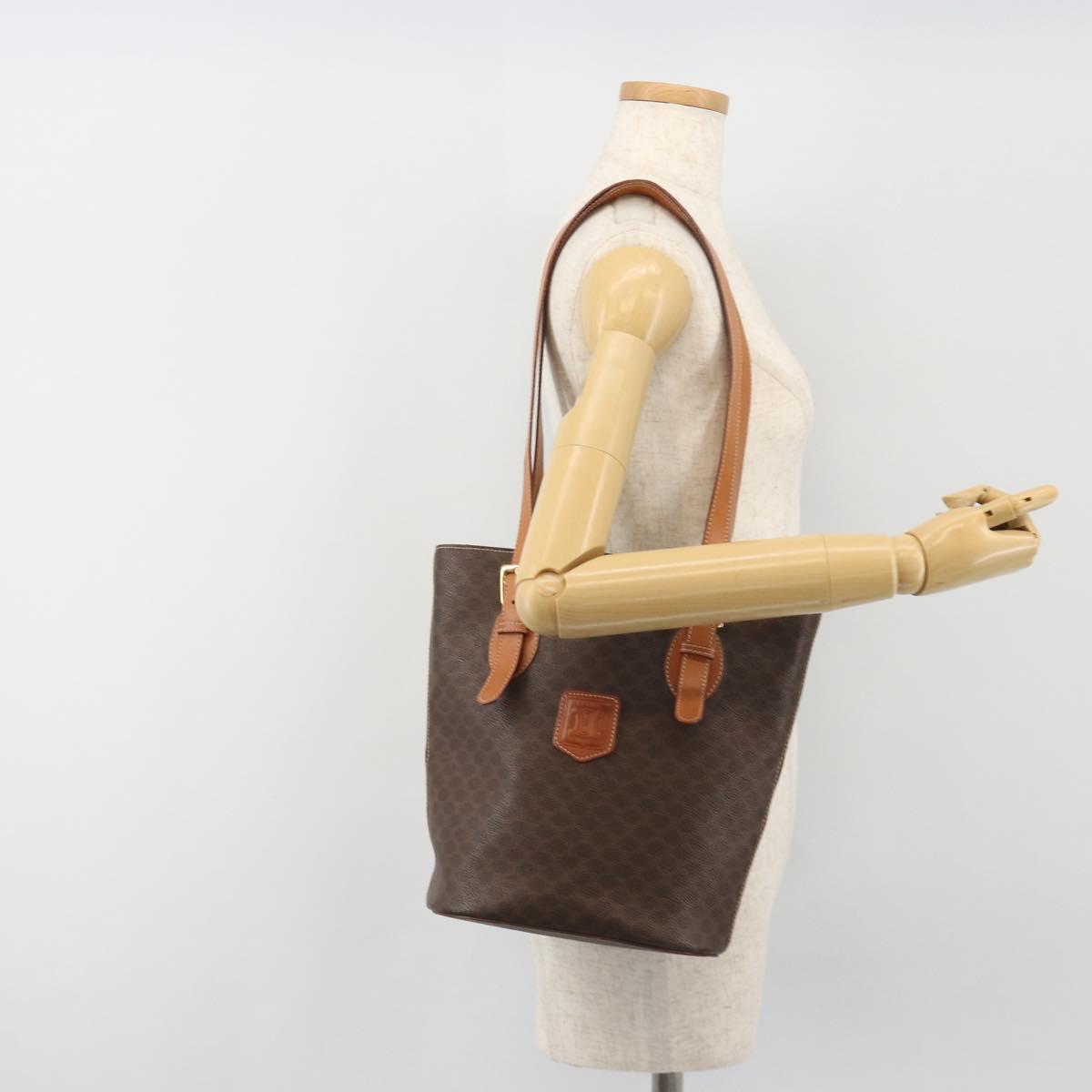 CELINE Macadam Tote Bag PVC Leather Brown Gold Auth BA13920
