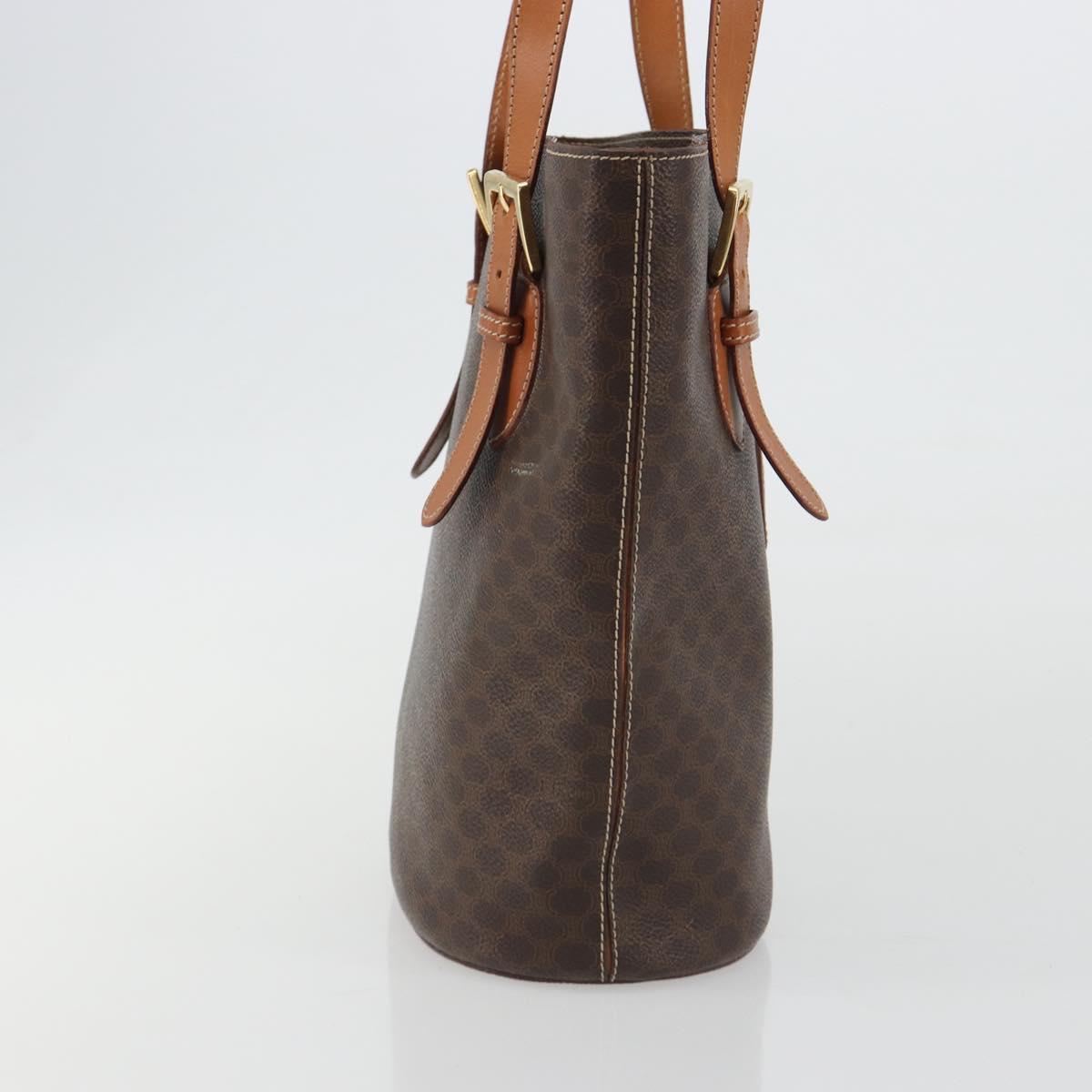 CELINE Macadam Tote Bag PVC Leather Brown Gold Auth BA13920