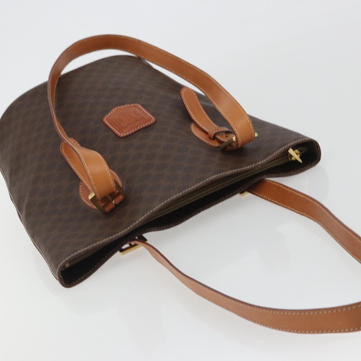 CELINE Macadam Tote Bag PVC Leather Brown Gold Auth BA13920