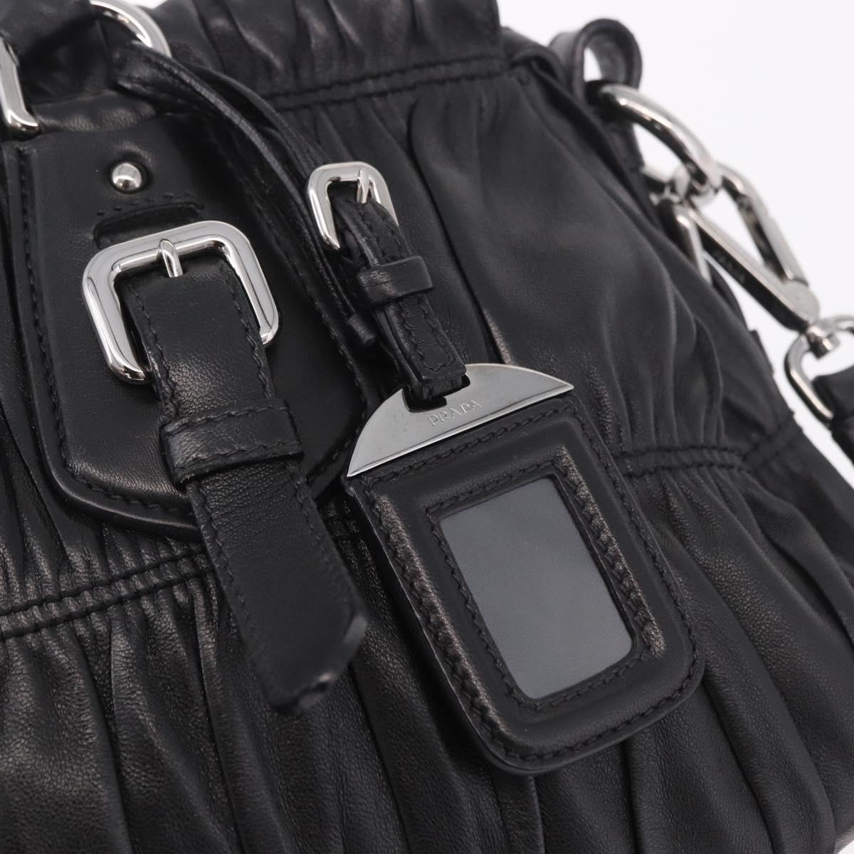PRADA Hand Bag Leather 2way Black Silver Auth BA13922V