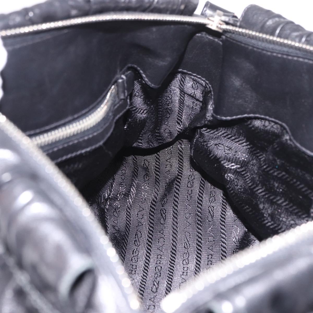 PRADA Hand Bag Leather 2way Black Silver Auth BA13922V