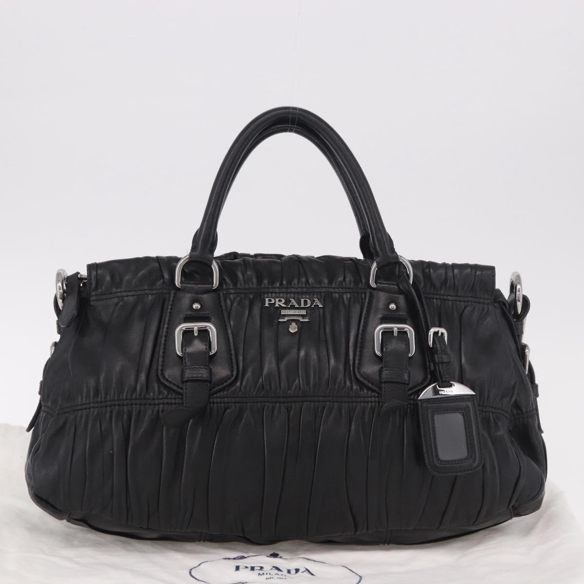 PRADA Hand Bag Leather 2way Black Silver Auth BA13922V