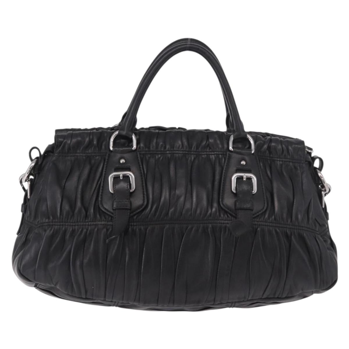 PRADA Hand Bag Leather 2way Black Silver Auth BA13922V