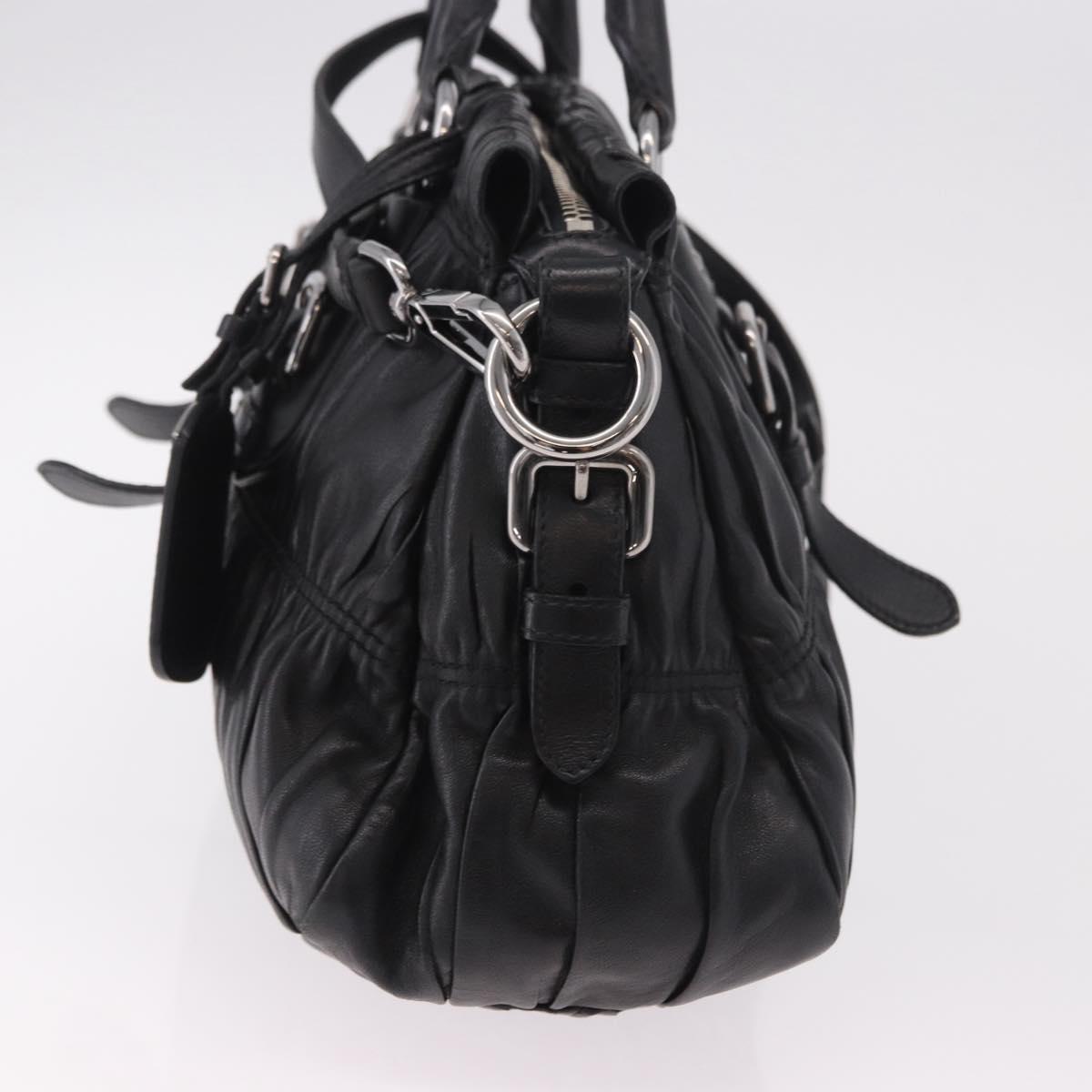 PRADA Hand Bag Leather 2way Black Silver Auth BA13922V