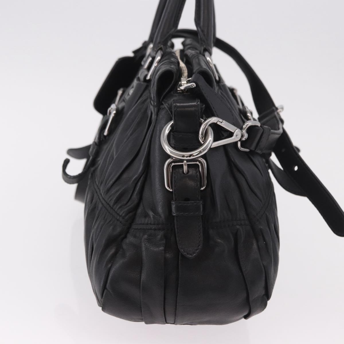PRADA Hand Bag Leather 2way Black Silver Auth BA13922V