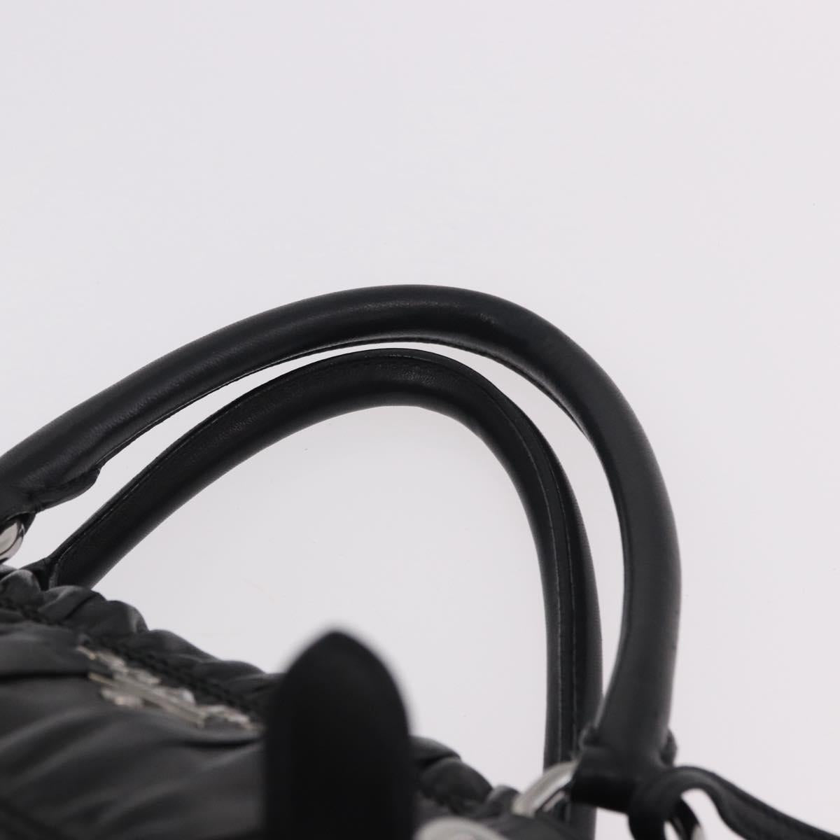 PRADA Hand Bag Leather 2way Black Silver Auth BA13922V