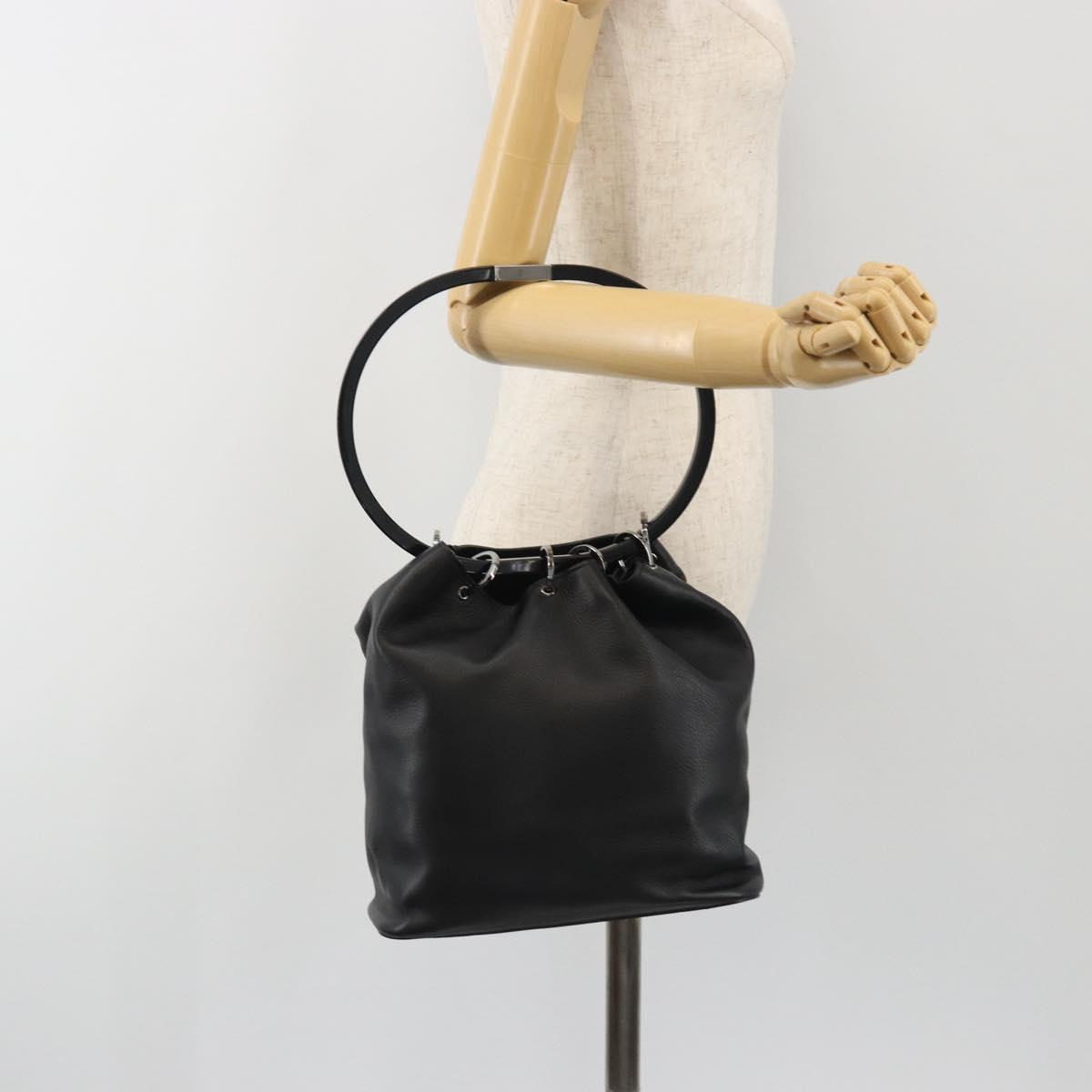 GUCCI Shoulder Bag Leather Black Silver 001-3750 Auth BA13924A