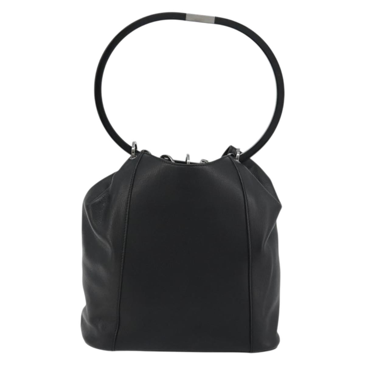 GUCCI Shoulder Bag Leather Black Silver 001-3750 Auth BA13924A
