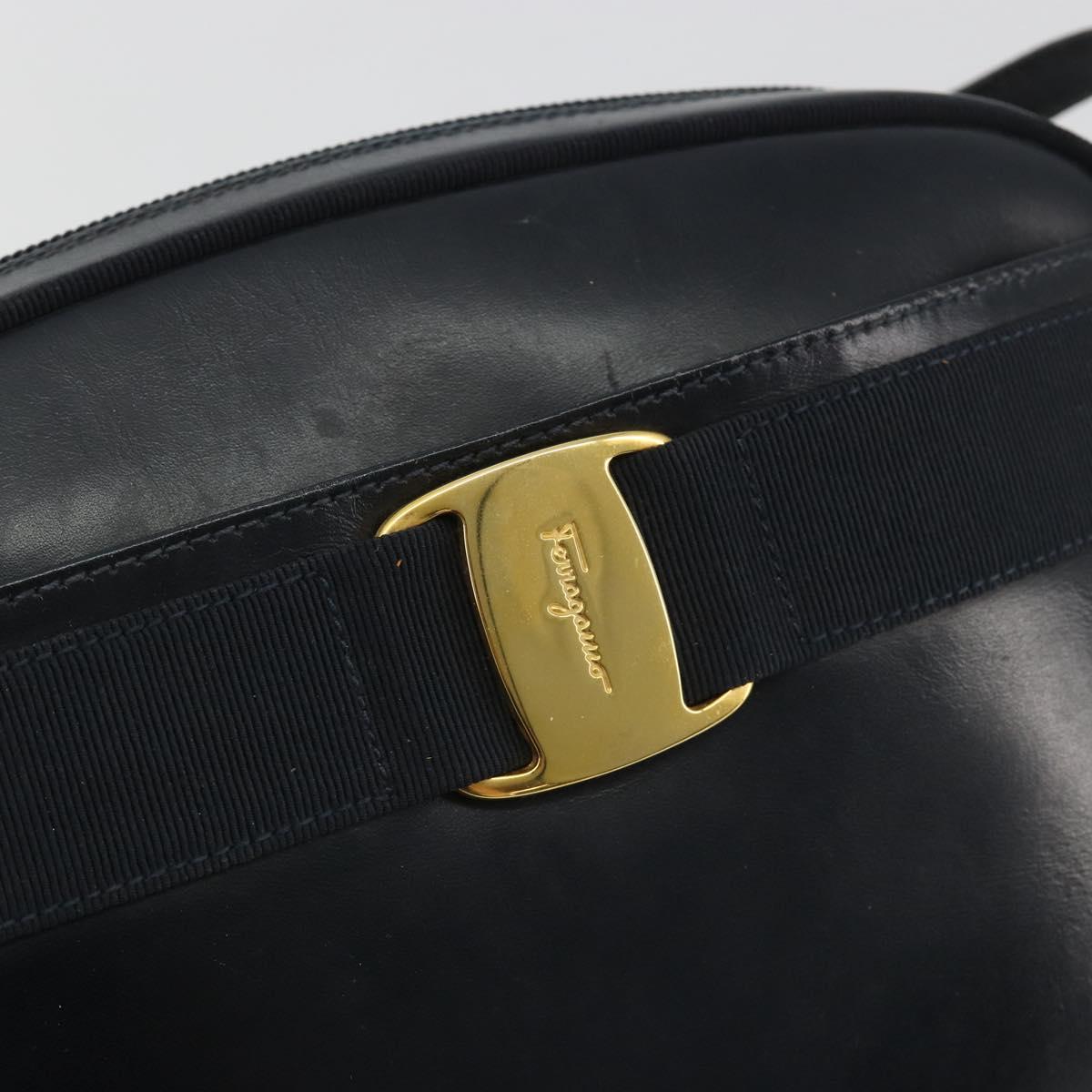 Salvatore Ferragamo Vala Shoulder Bag Leather Black Gold Auth BA13929