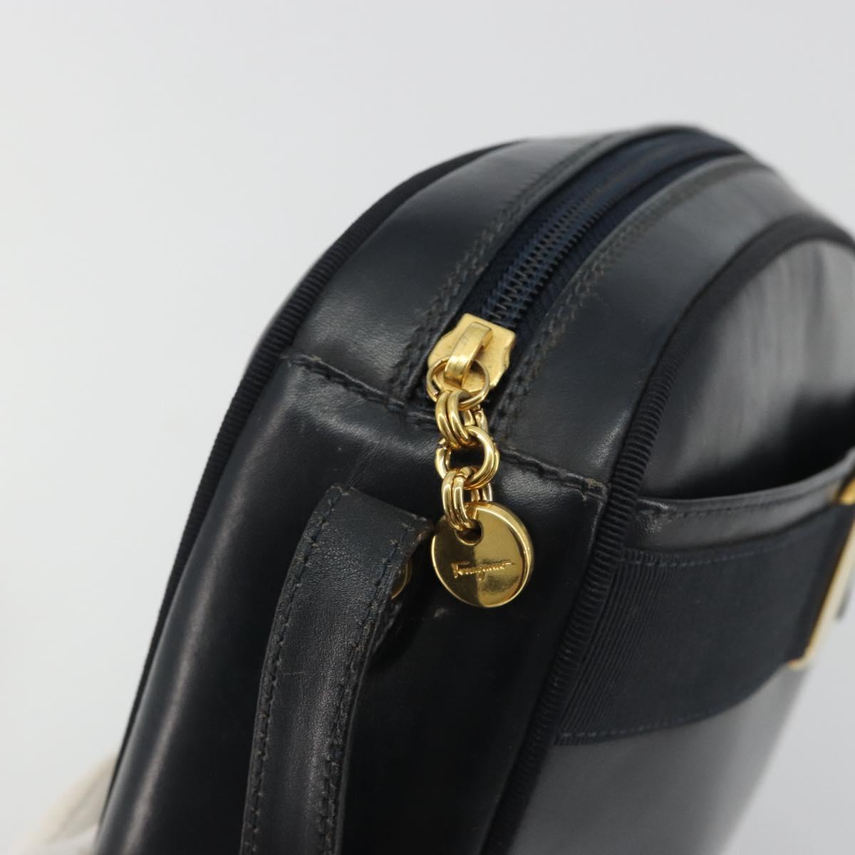 Salvatore Ferragamo Vala Shoulder Bag Leather Black Gold Auth BA13929