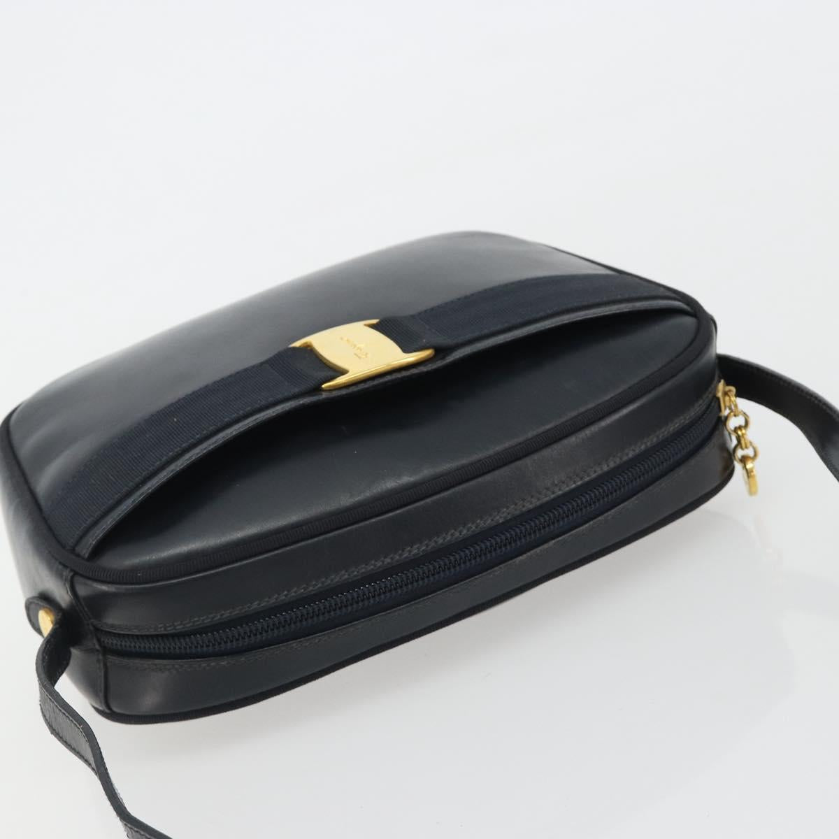 Salvatore Ferragamo Vala Shoulder Bag Leather Black Gold Auth BA13929