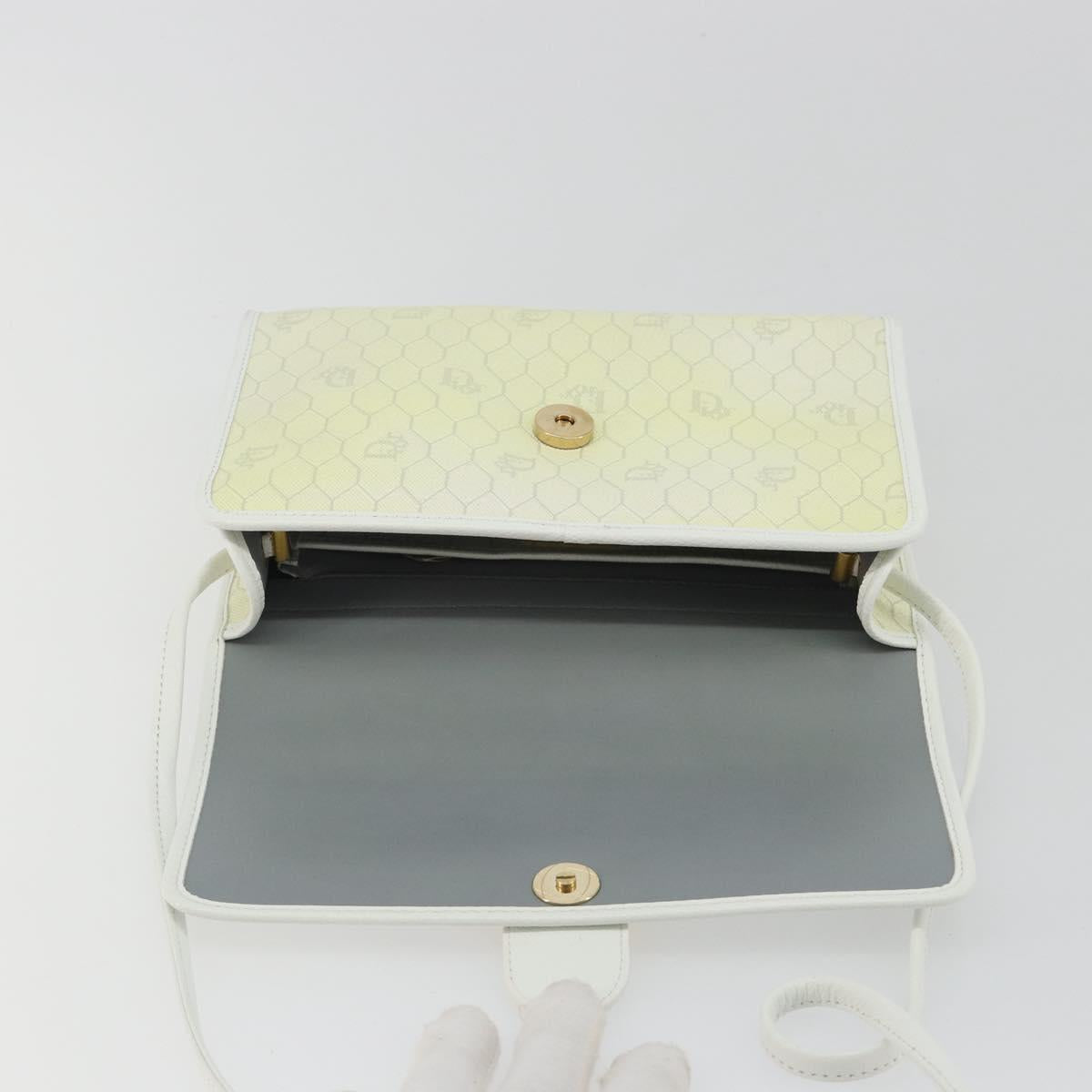 Christian Dior Honeycomb Shoulder Bag PVC Leather White Gold Auth BA13931