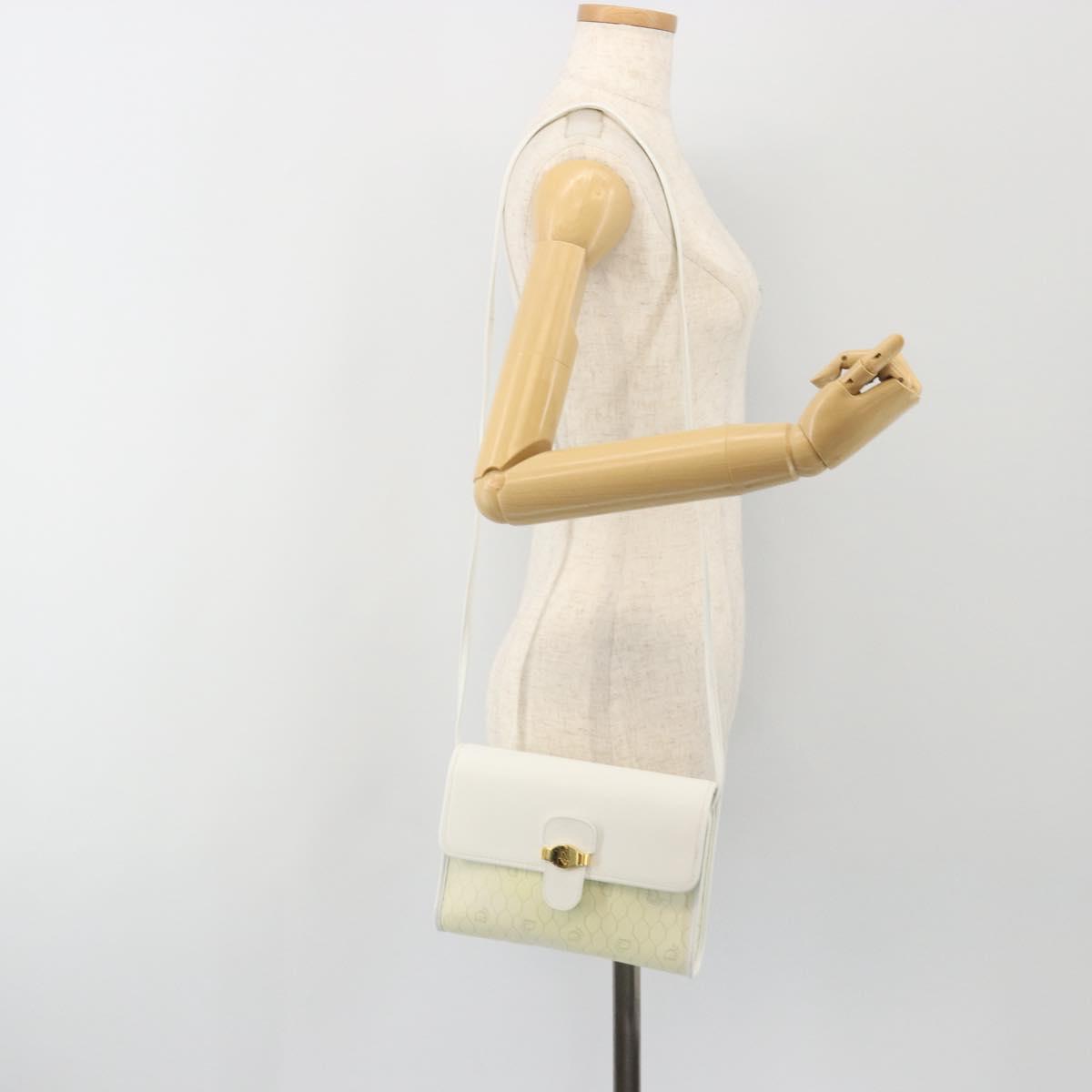 Christian Dior Honeycomb Shoulder Bag PVC Leather White Gold Auth BA13931