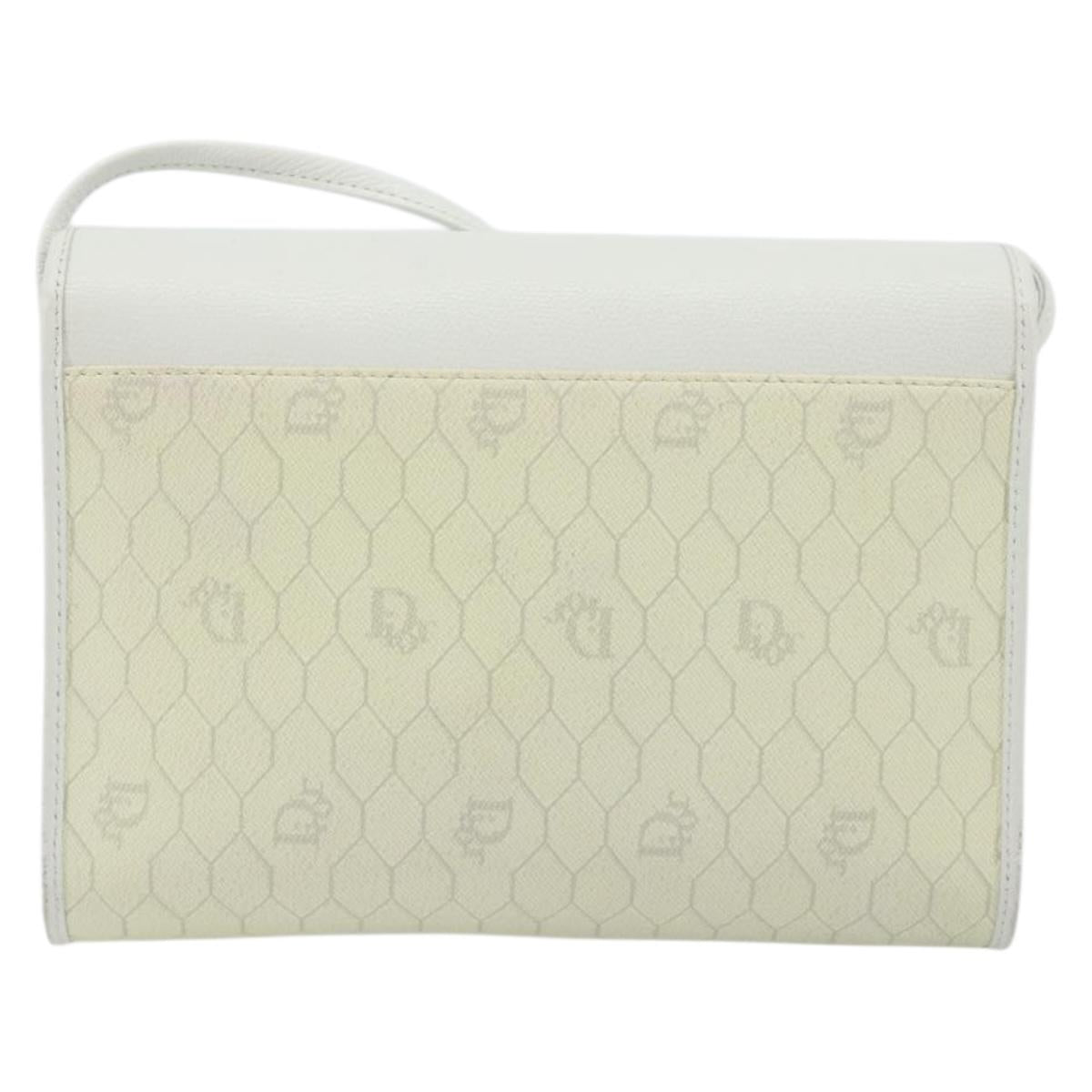 Christian Dior Honeycomb Shoulder Bag PVC Leather White Gold Auth BA13931