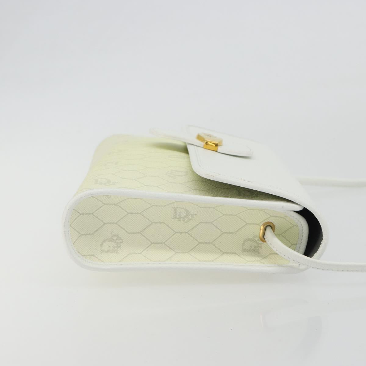 Christian Dior Honeycomb Shoulder Bag PVC Leather White Gold Auth BA13931