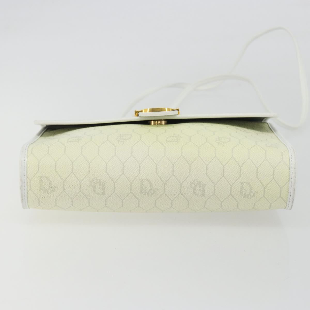 Christian Dior Honeycomb Shoulder Bag PVC Leather White Gold Auth BA13931