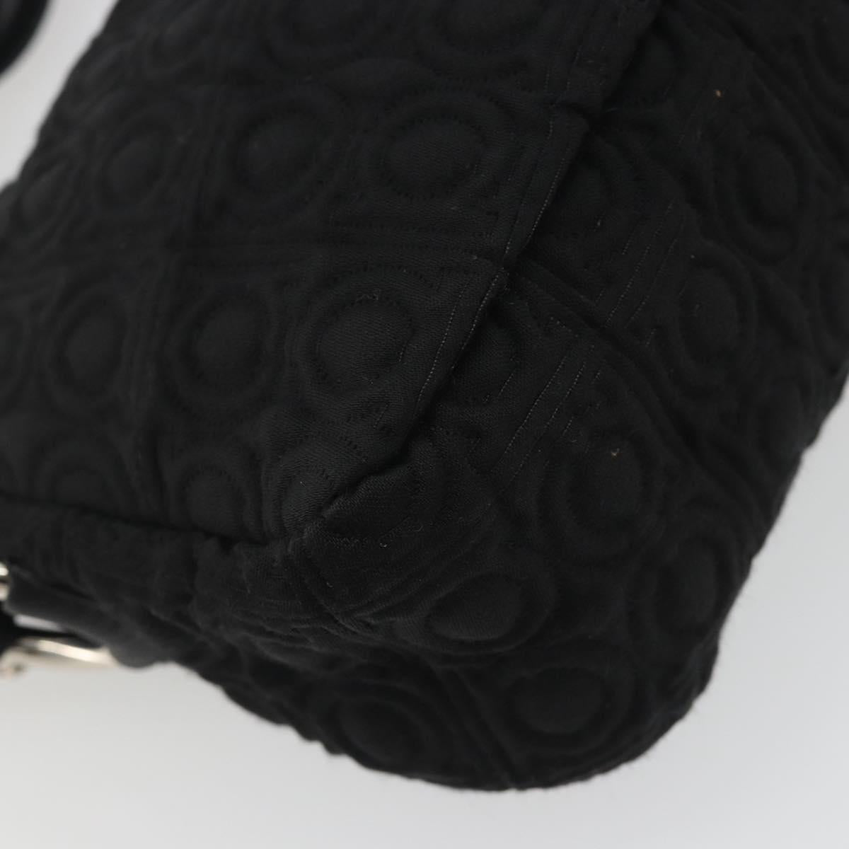 Salvatore Ferragamo Gancini Hand Bag Cotton Black Silver Auth BA13932A