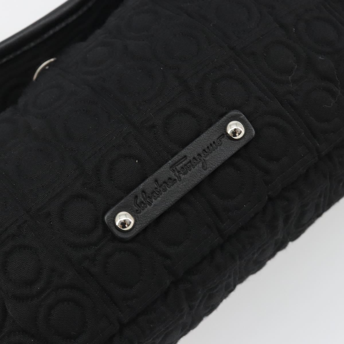 Salvatore Ferragamo Gancini Hand Bag Cotton Black Silver Auth BA13932A