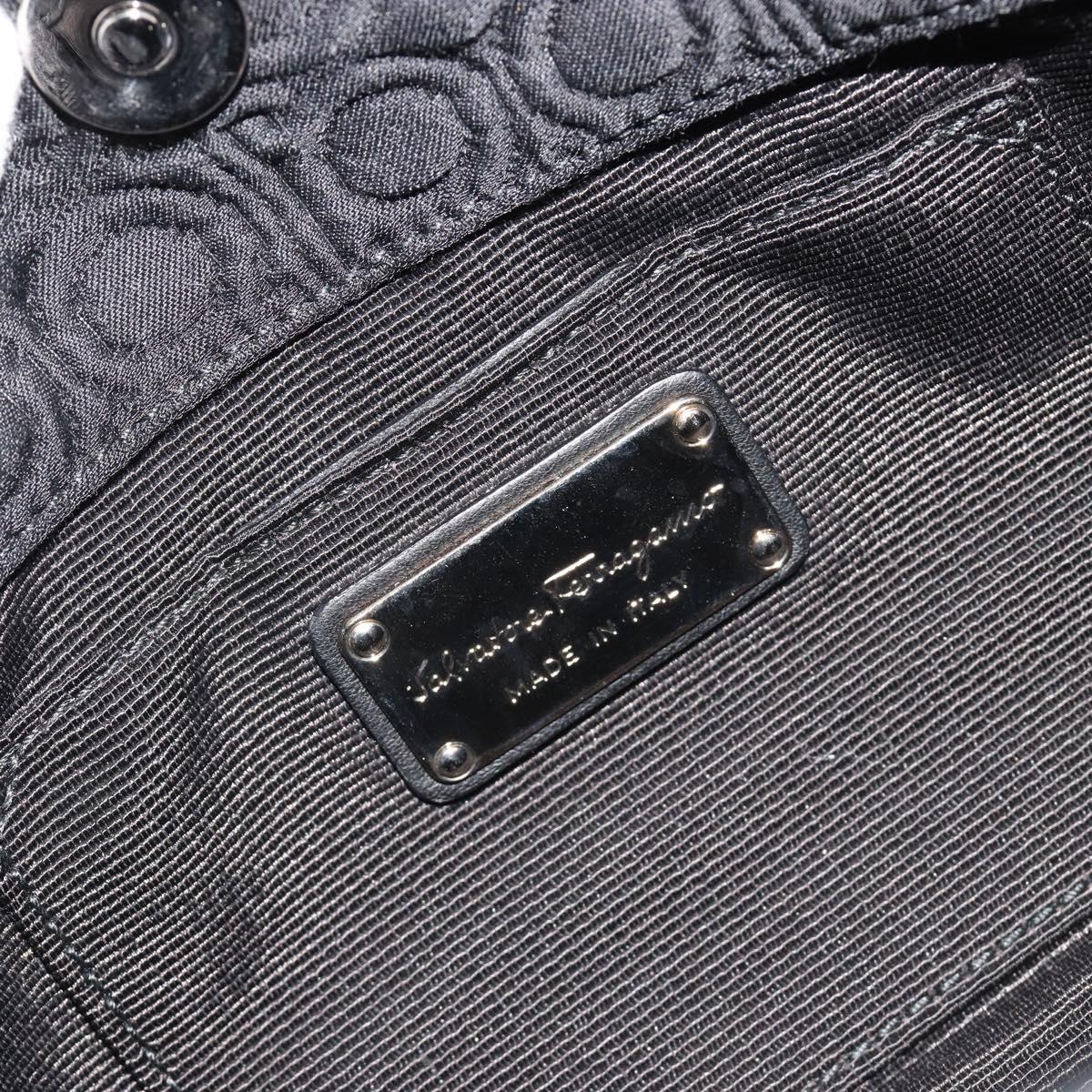 Salvatore Ferragamo Gancini Hand Bag Cotton Black Silver Auth BA13932A