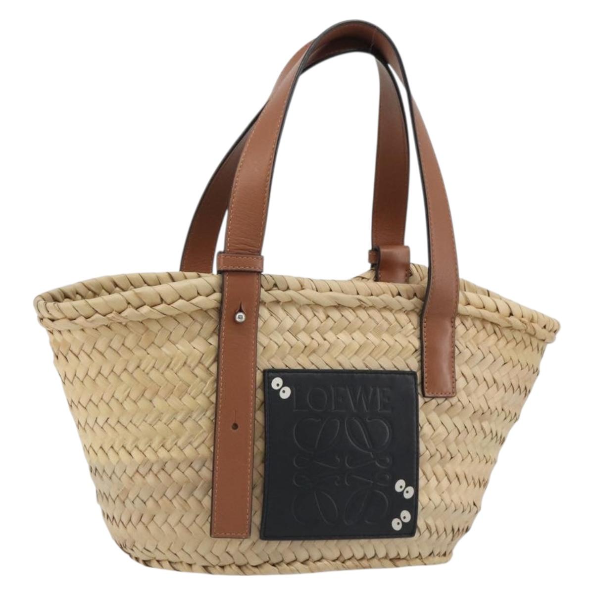 LOEWE Ghibli Soot Sprites Basket Small Bag Raffia Beige Silver Auth BA13934SM
