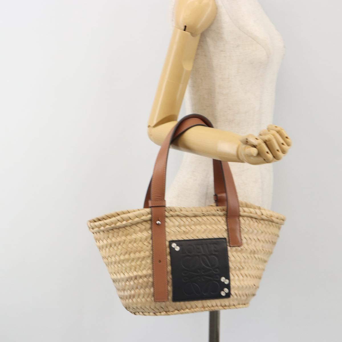LOEWE Ghibli Soot Sprites Basket Small Bag Raffia Beige Silver Auth BA13934SM