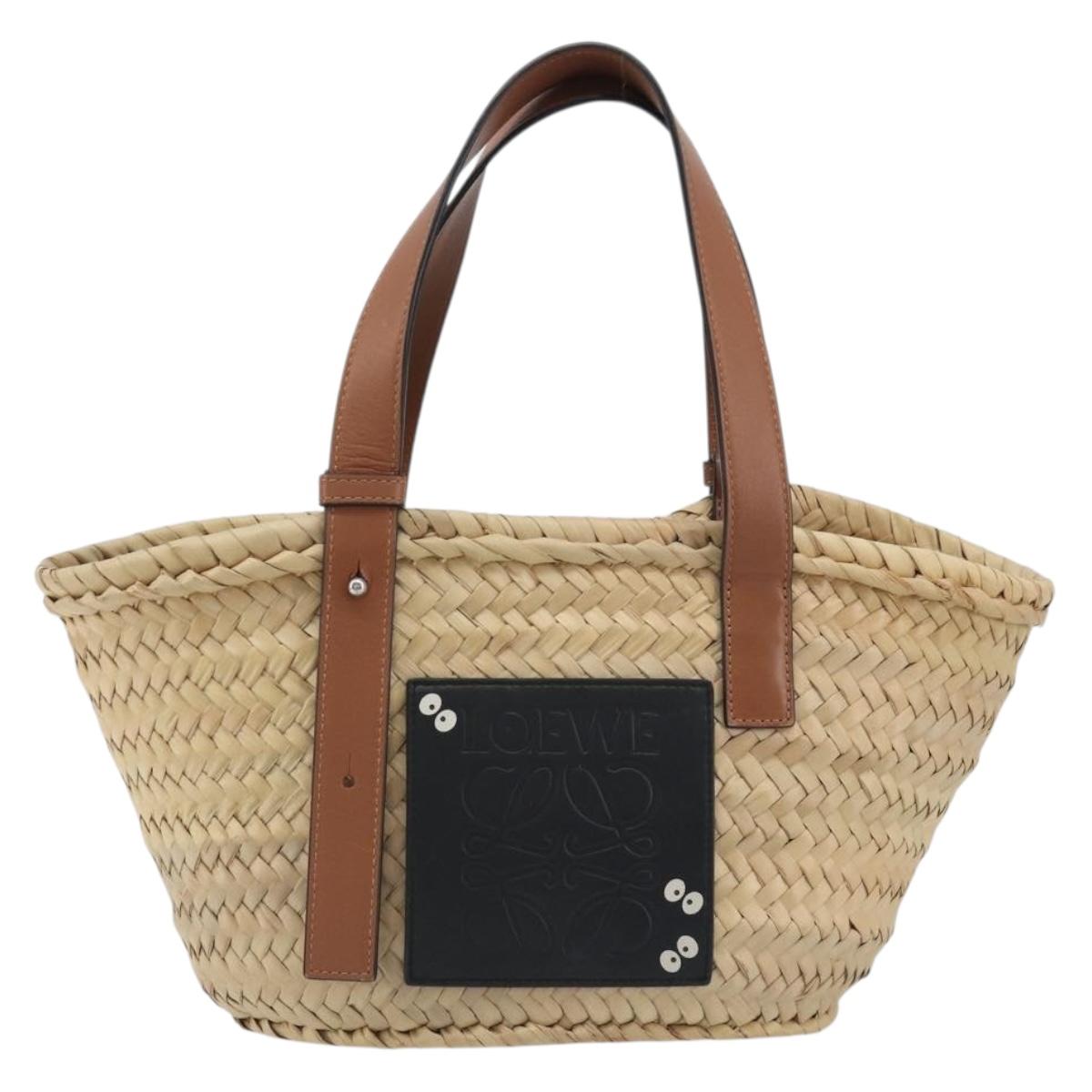 LOEWE Ghibli Soot Sprites Basket Small Bag Raffia Beige Silver Auth BA13934SM