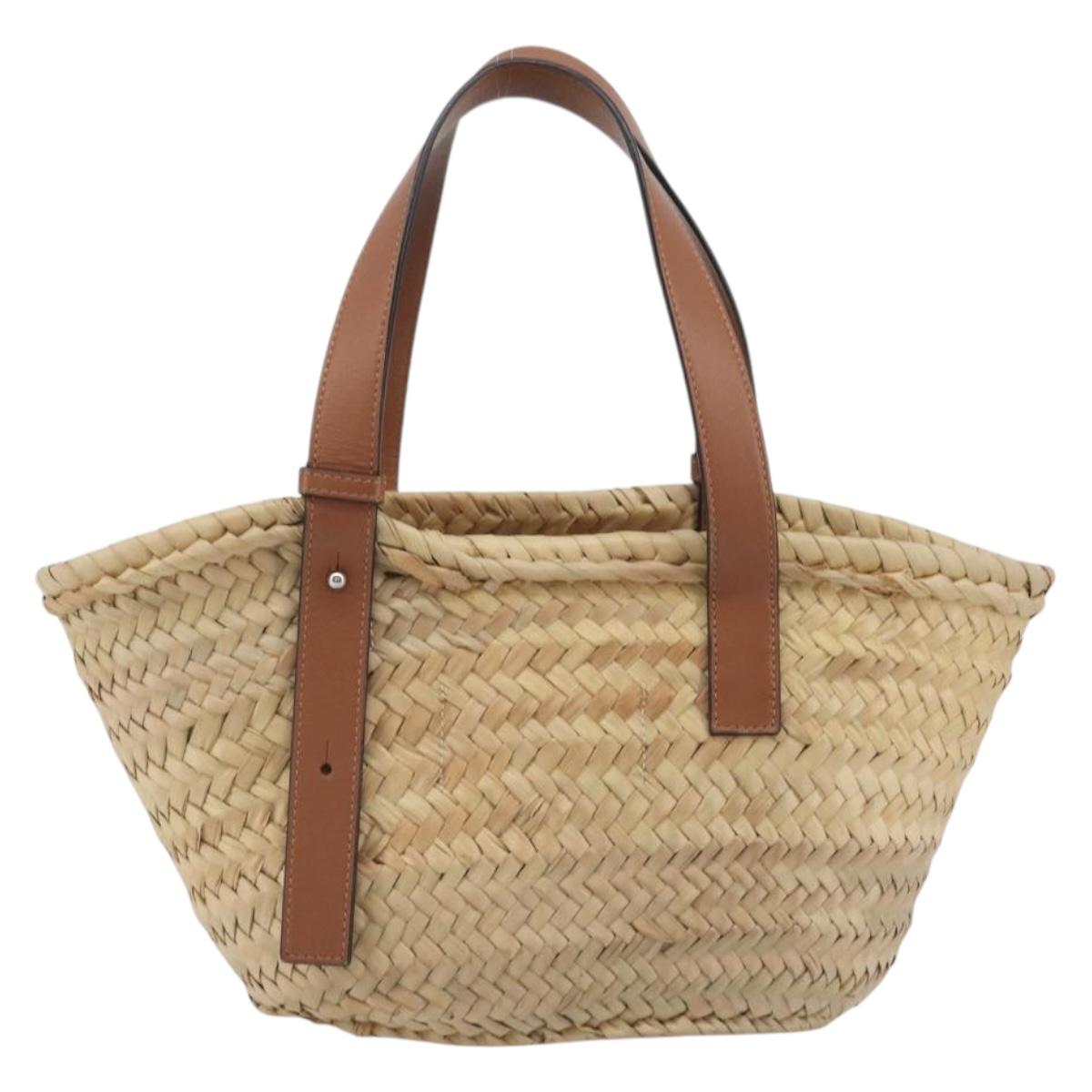LOEWE Ghibli Soot Sprites Basket Small Bag Raffia Beige Silver Auth BA13934SM