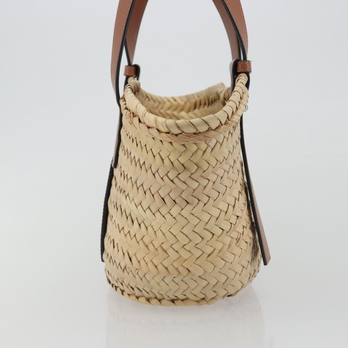 LOEWE Ghibli Soot Sprites Basket Small Bag Raffia Beige Silver Auth BA13934SM