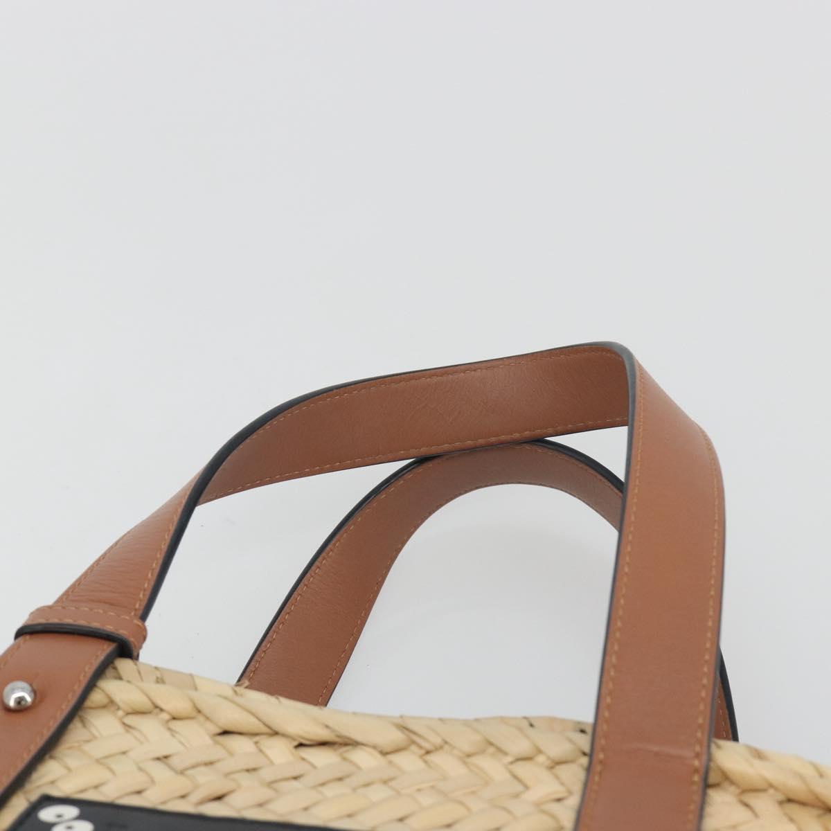 LOEWE Ghibli Soot Sprites Basket Small Bag Raffia Beige Silver Auth BA13934SM