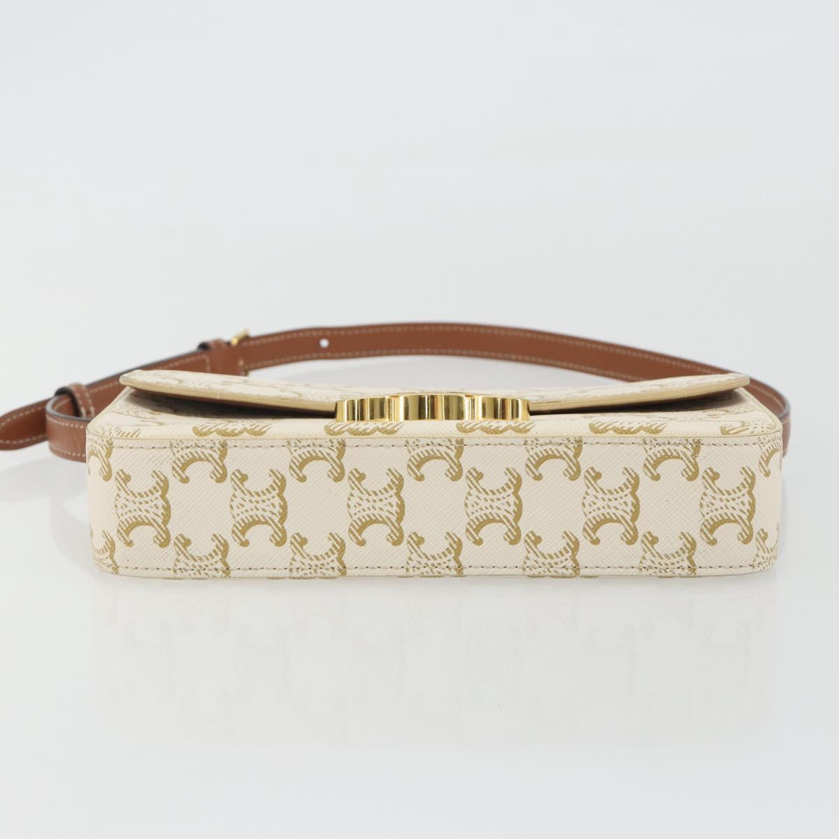 CELINE Triomphe Shoulder Bag Leather White Gold Auth BA13935M