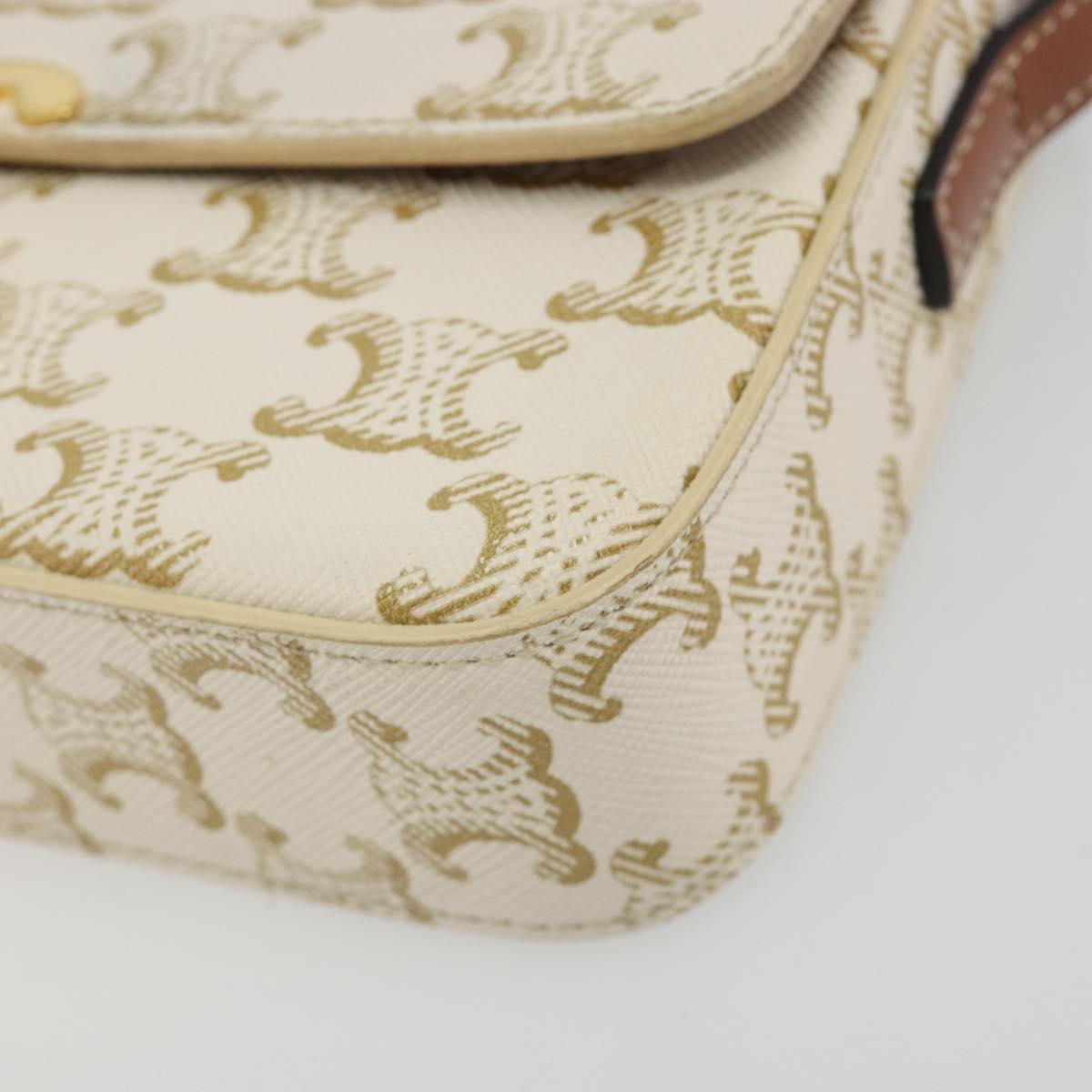 CELINE Triomphe Shoulder Bag Leather White Gold Auth BA13935M
