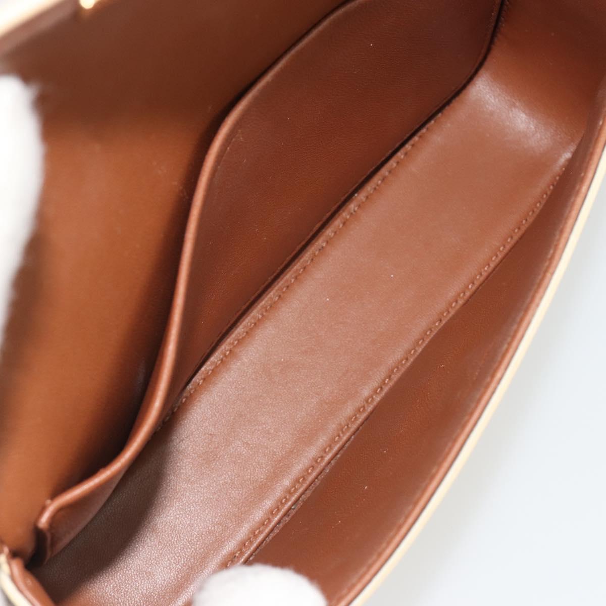 CELINE Triomphe Shoulder Bag Leather White Gold Auth BA13935M