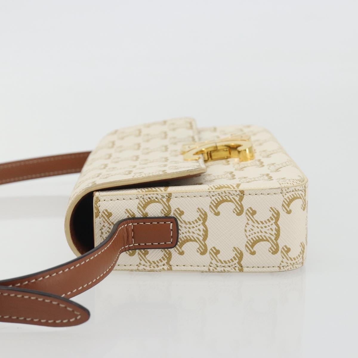 CELINE Triomphe Shoulder Bag Leather White Gold Auth BA13935M