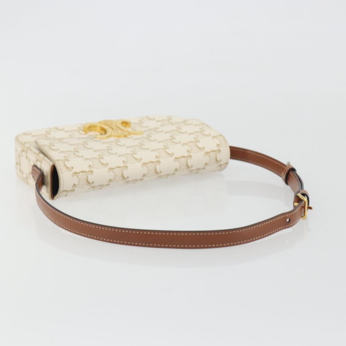CELINE Triomphe Shoulder Bag Leather White Gold Auth BA13935M