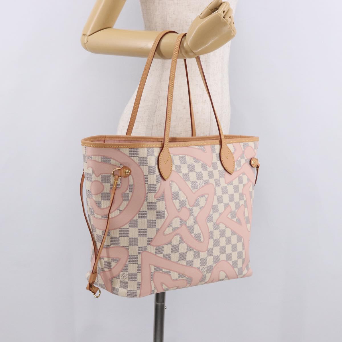LOUIS VUITTON Damier Azur Tahiti Neverfull MM Rose N41050 LV Auth BA13936SAV