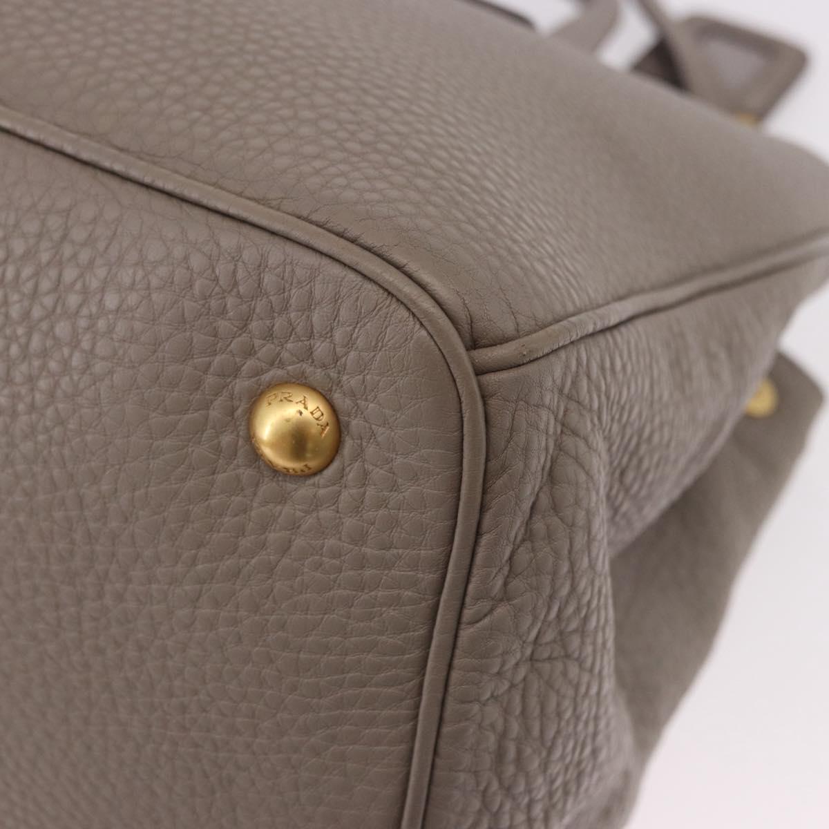 PRADA Vitterodino Hand Bag Leather 2way Gray Gold Auth BA13937V
