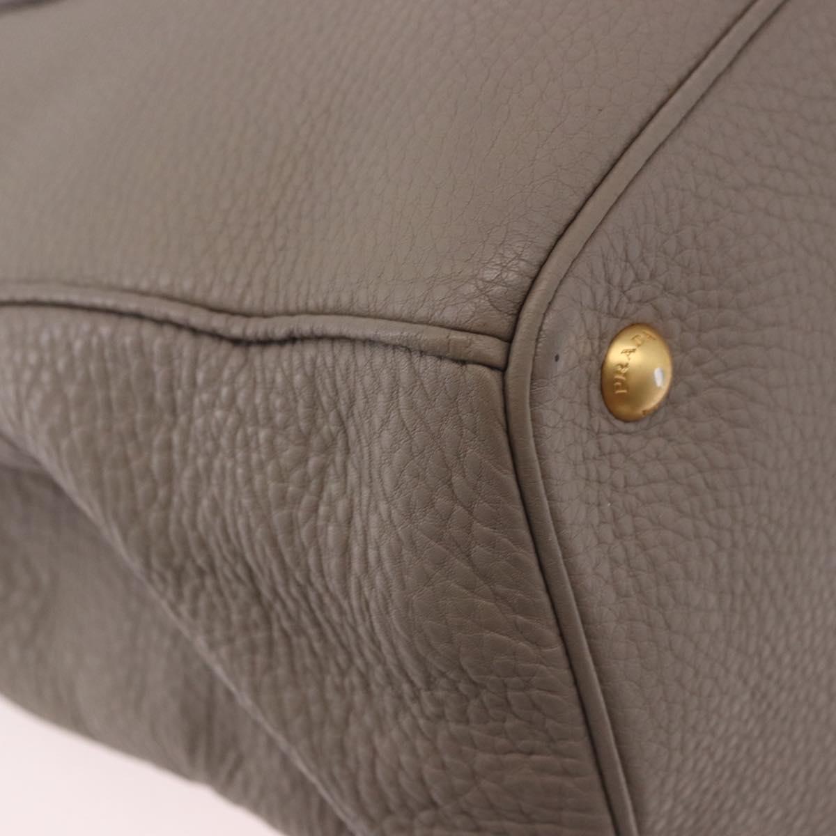 PRADA Vitterodino Hand Bag Leather 2way Gray Gold Auth BA13937V