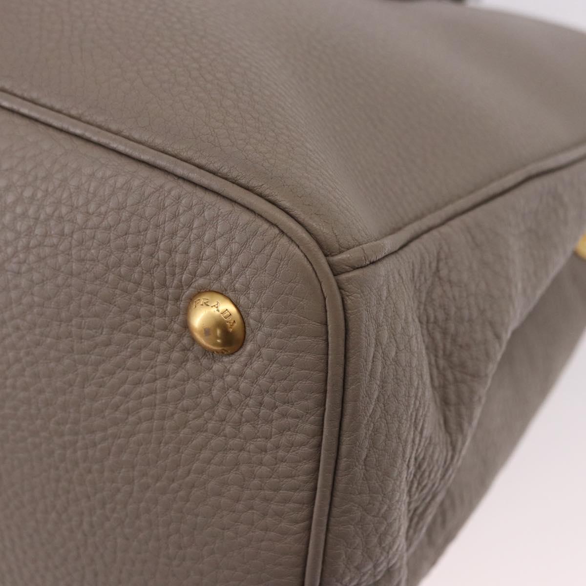 PRADA Vitterodino Hand Bag Leather 2way Gray Gold Auth BA13937V