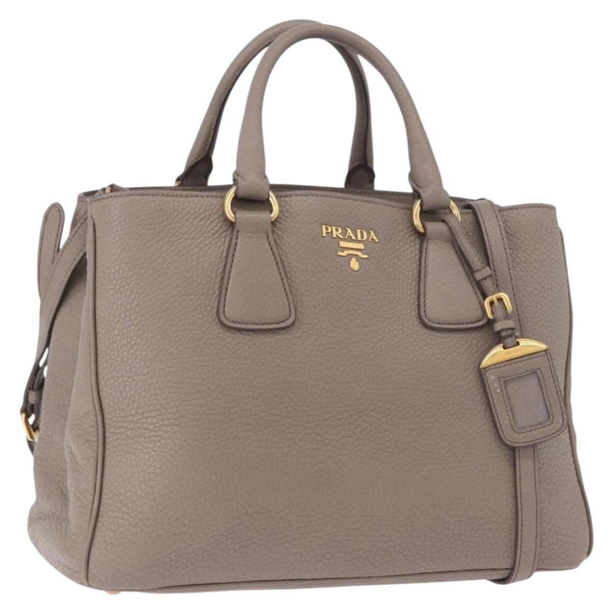 PRADA Vitterodino Hand Bag Leather 2way Gray Gold Auth BA13937V