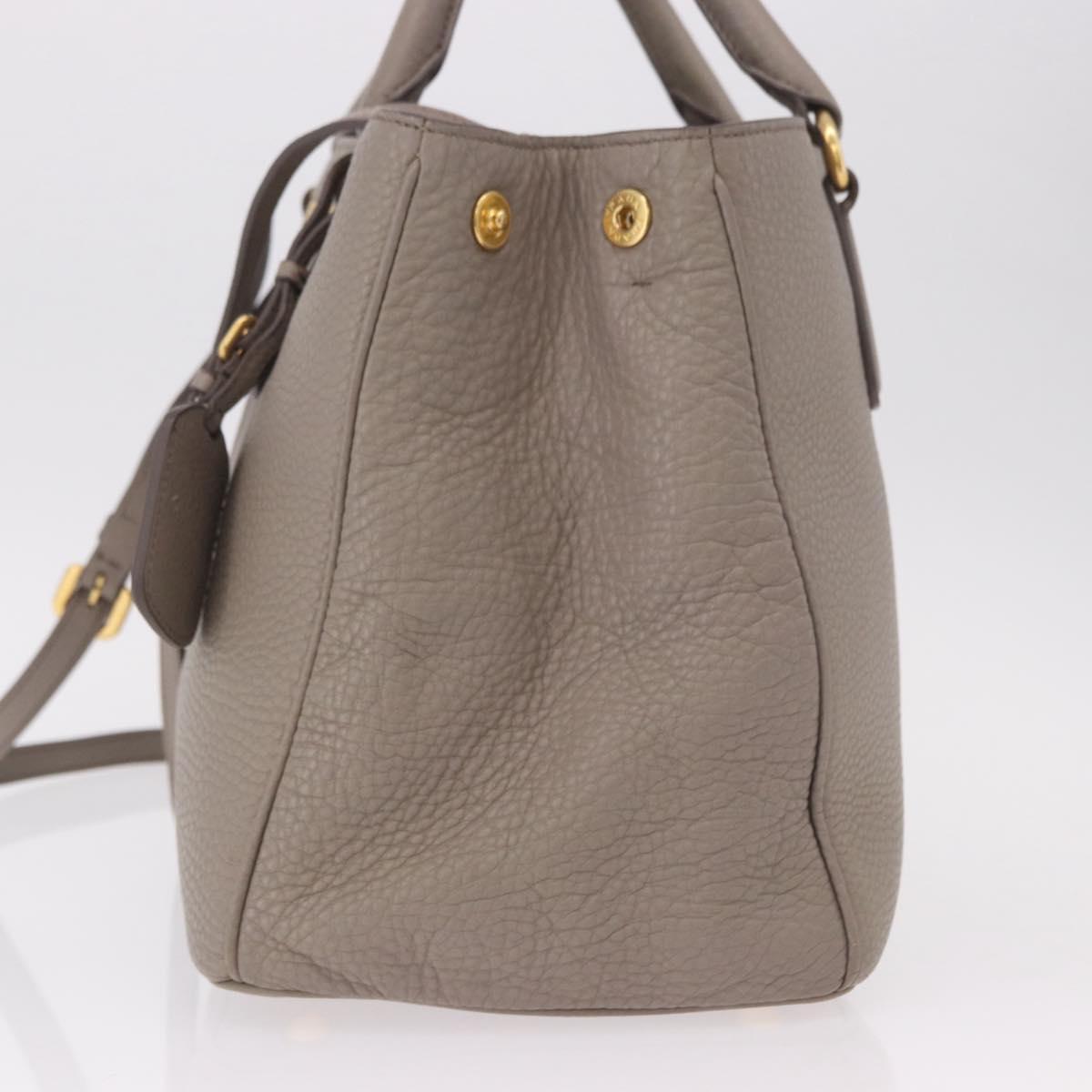PRADA Vitterodino Hand Bag Leather 2way Gray Gold Auth BA13937V