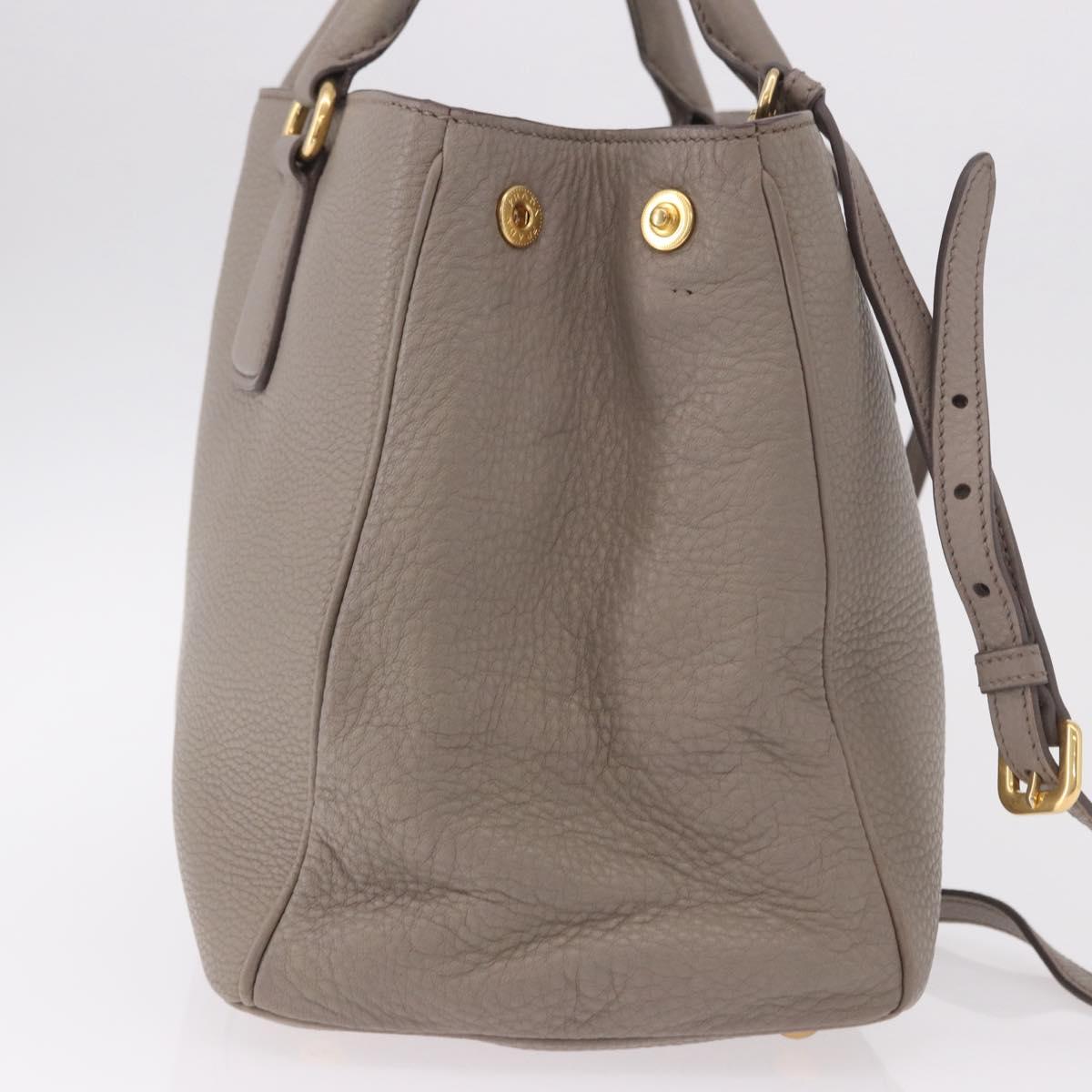 PRADA Vitterodino Hand Bag Leather 2way Gray Gold Auth BA13937V