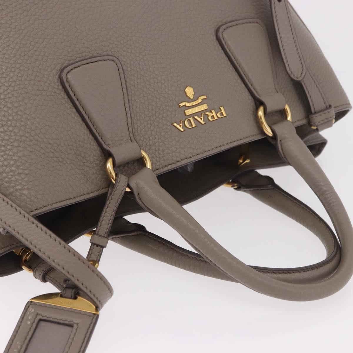 PRADA Vitterodino Hand Bag Leather 2way Gray Gold Auth BA13937V