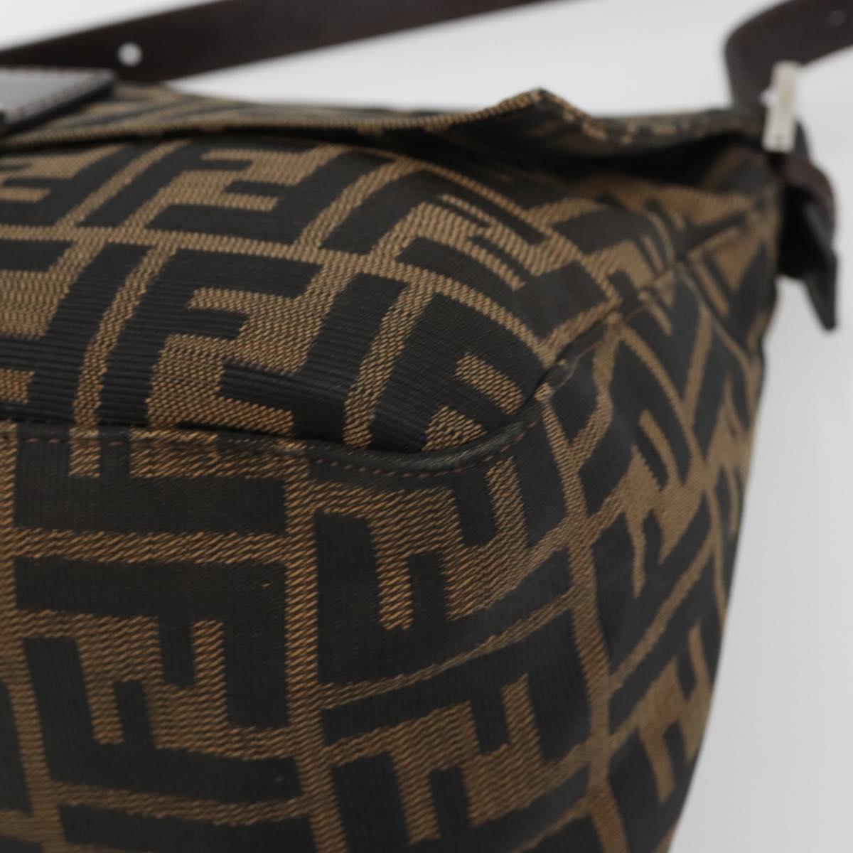 FENDI Zucca Canvas Mamma Baguette Shoulder Bag Brown Silver Auth BA13938V
