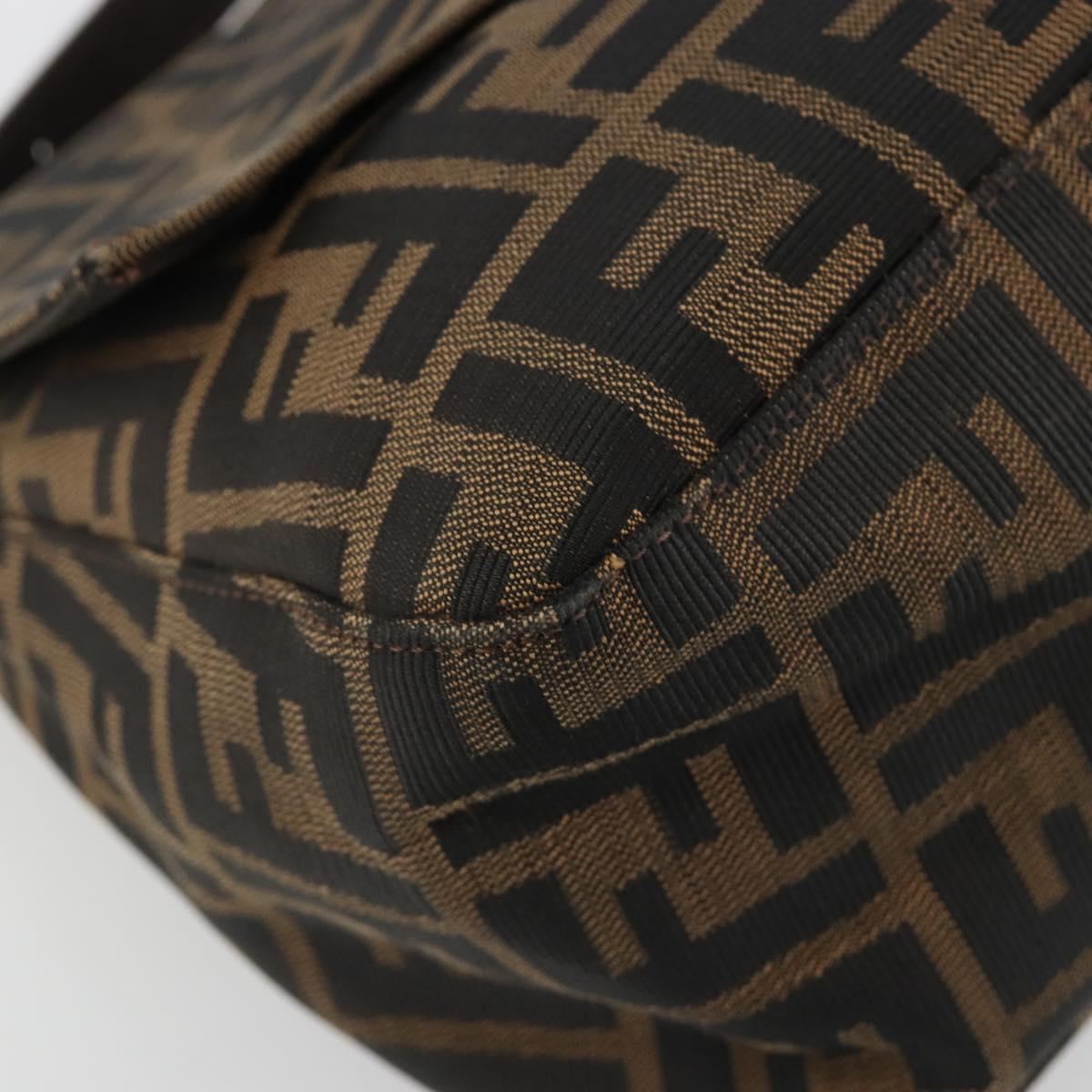 FENDI Zucca Canvas Mamma Baguette Shoulder Bag Brown Silver Auth BA13938V