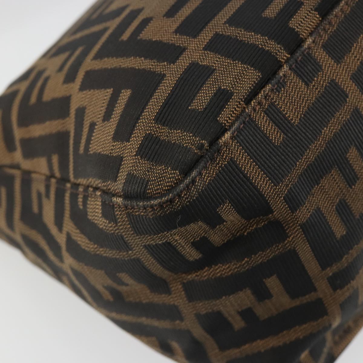 FENDI Zucca Canvas Mamma Baguette Shoulder Bag Brown Silver Auth BA13938V
