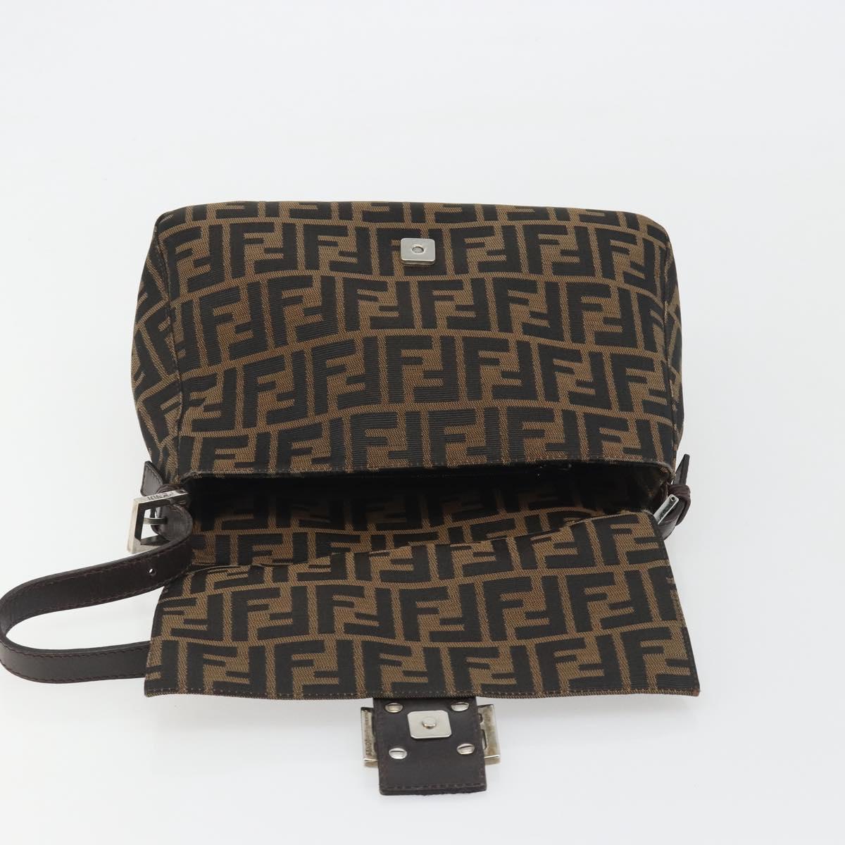 FENDI Zucca Canvas Mamma Baguette Shoulder Bag Brown Silver Auth BA13938V